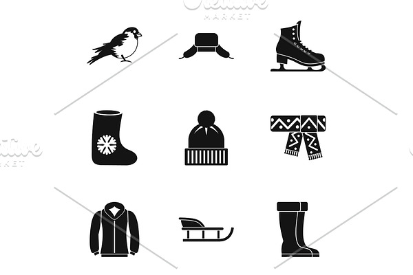 Season winter icons set, simple