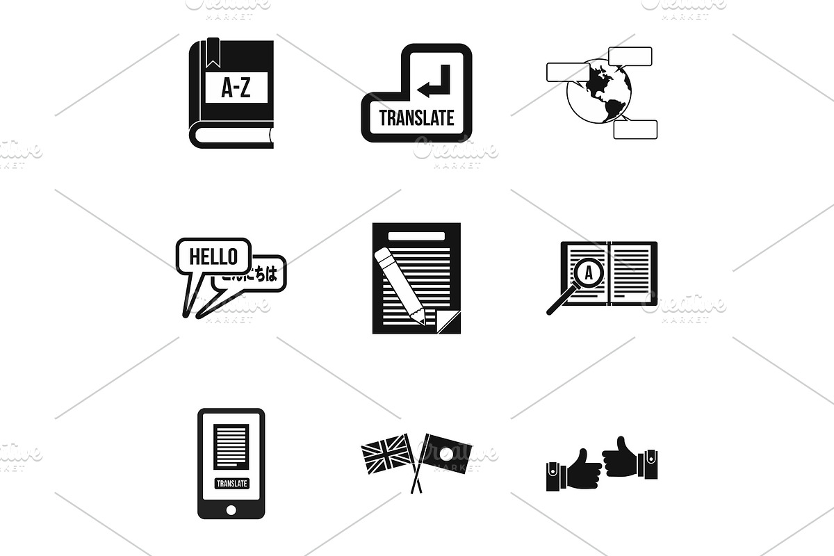 Translation icons set, simple style in Objects - product preview 8
