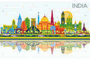 India City Skyline with Color 