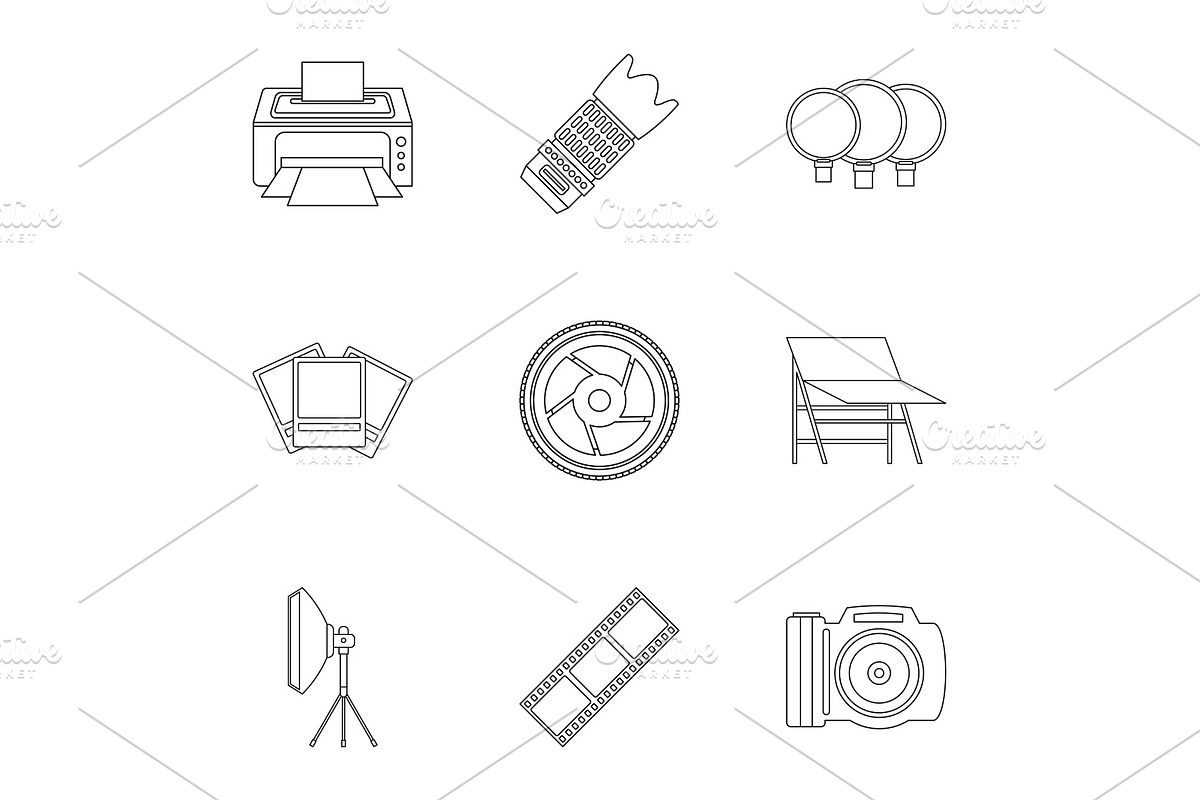 Photo icons set, outline style in Objects - product preview 8