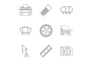Photo icons set, outline style
