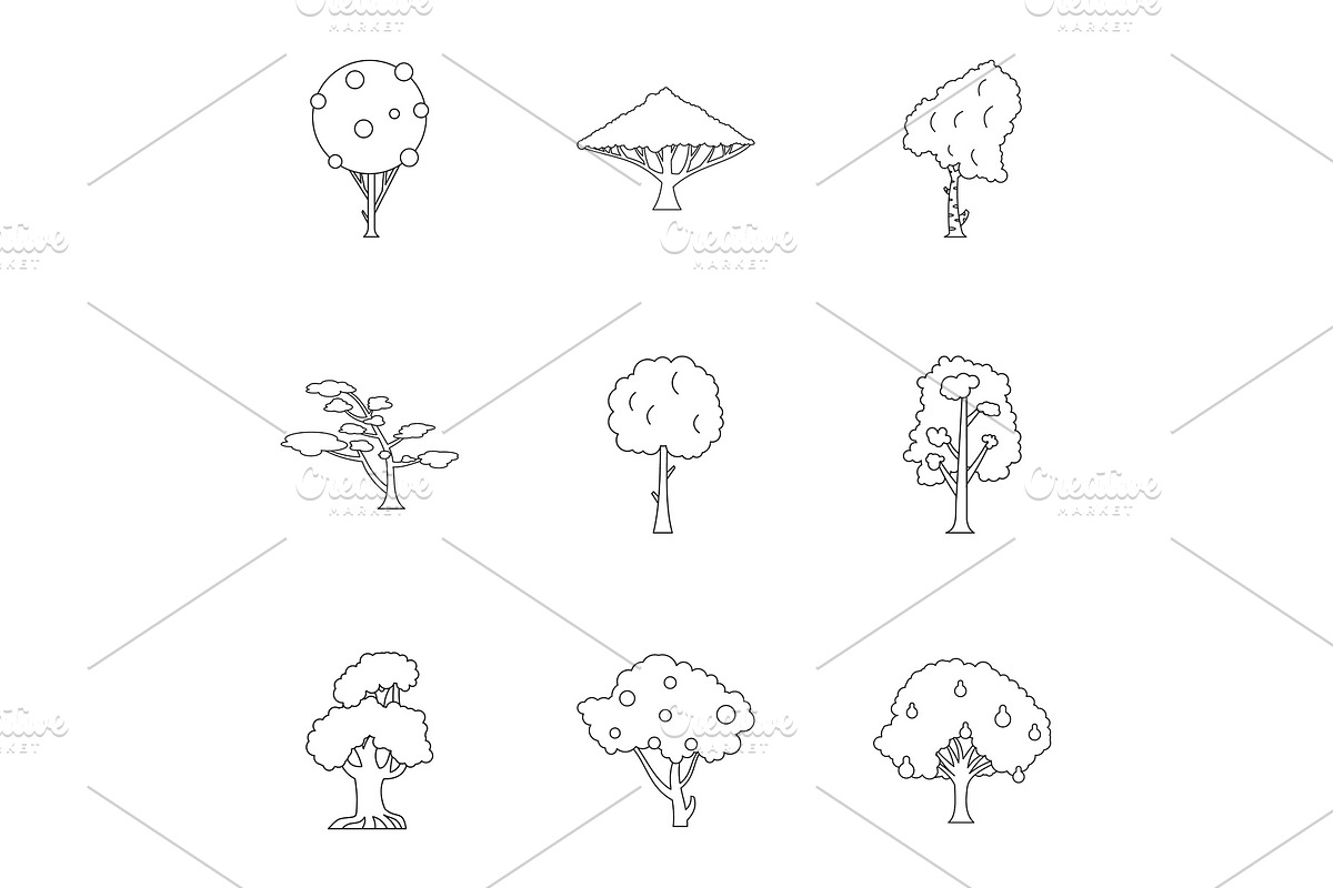 Arboreal plant icons set, outline in Illustrations - product preview 8