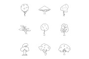 Arboreal plant icons set, outline