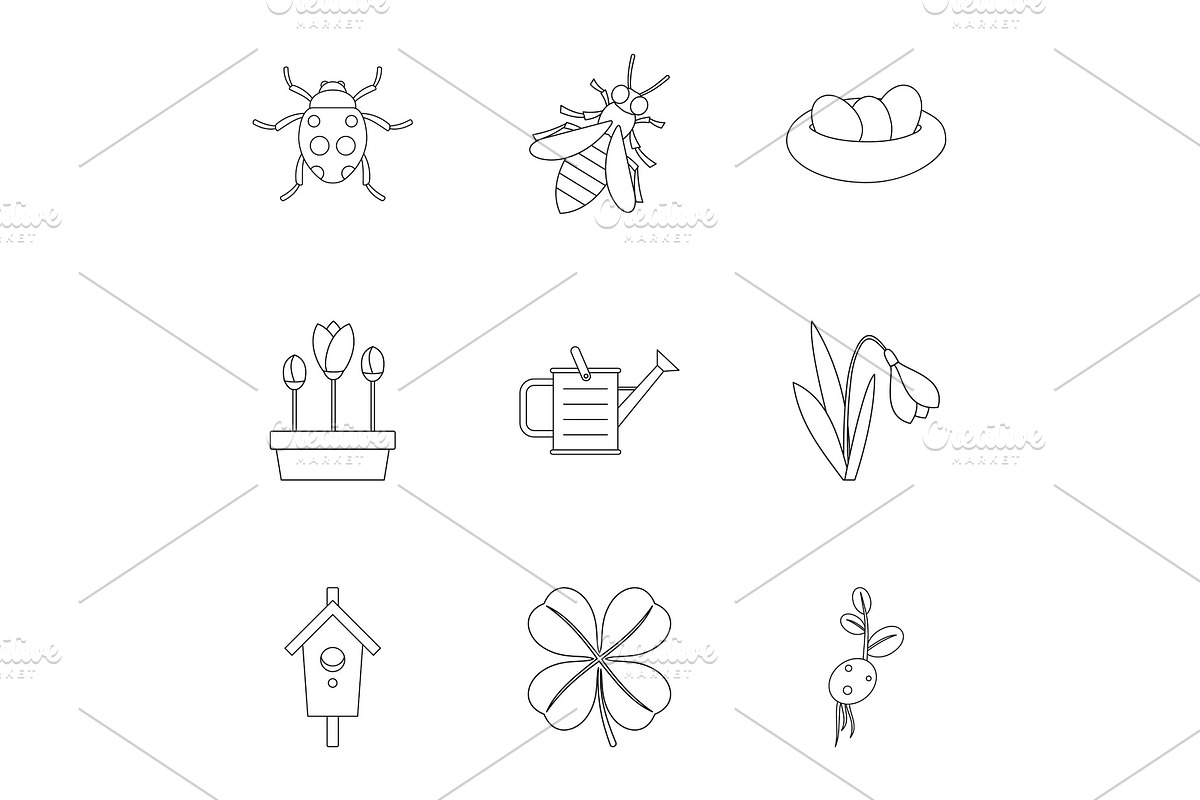 Garden icons set, outline style in Illustrations - product preview 8
