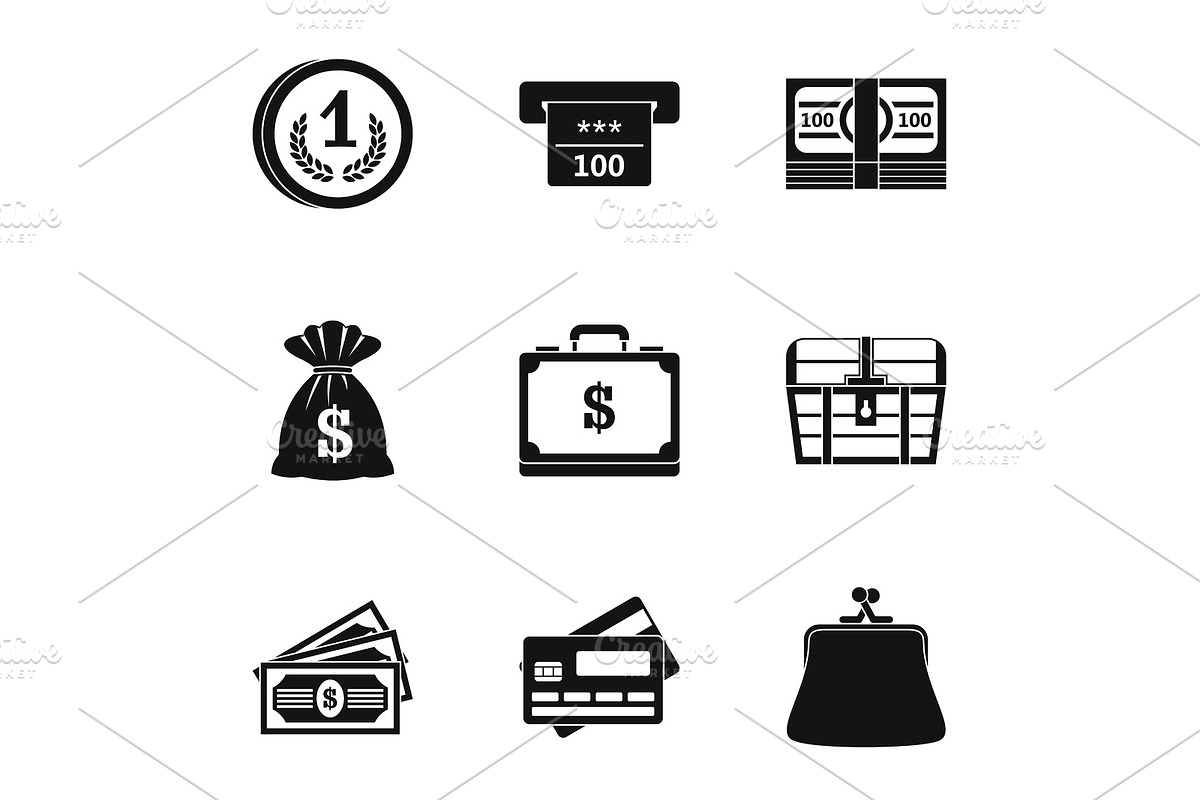 Cash icons set, simple style in Illustrations - product preview 8