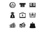 Cash icons set, simple style