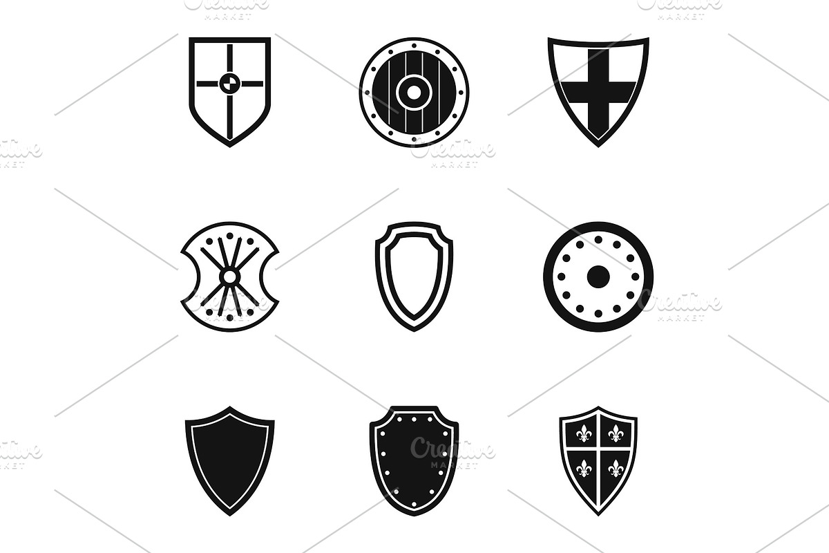 Military shield icons set, simple in Illustrations - product preview 8