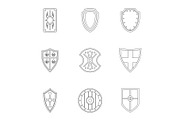 Combat shield icons set, outline