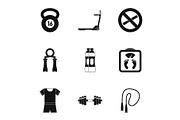 Gym icons set, simple style