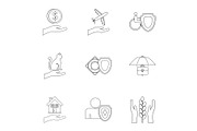Confidence icons set, outline style