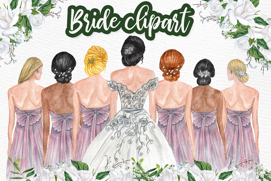 Bride and Bridesmaids clipart in Illustrations - product preview 8