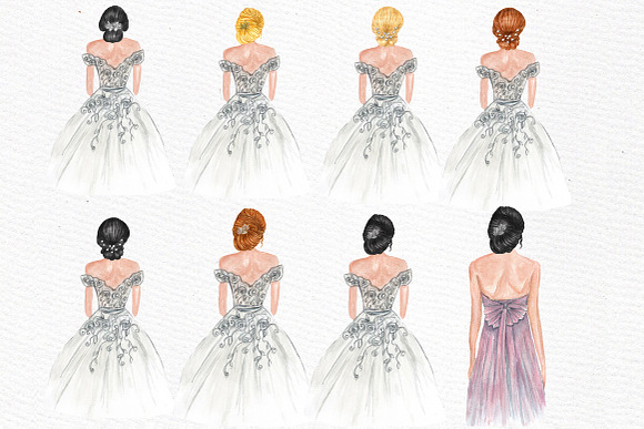 Bride and Bridesmaids clipart in Illustrations - product preview 2