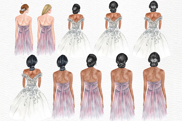 Bride and Bridesmaids clipart in Illustrations - product preview 4