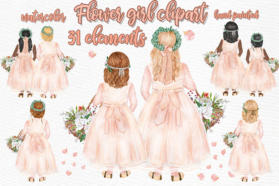 Flower girl clipart Wedding clipart in Illustrations - product preview 8