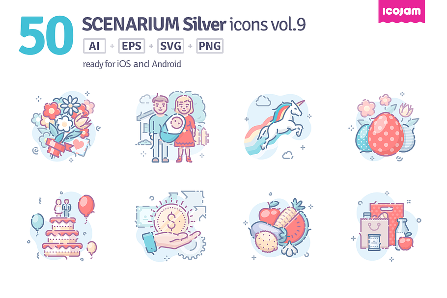 Scenarium Silver icons vol.9 in Birthday Icons - product preview 8