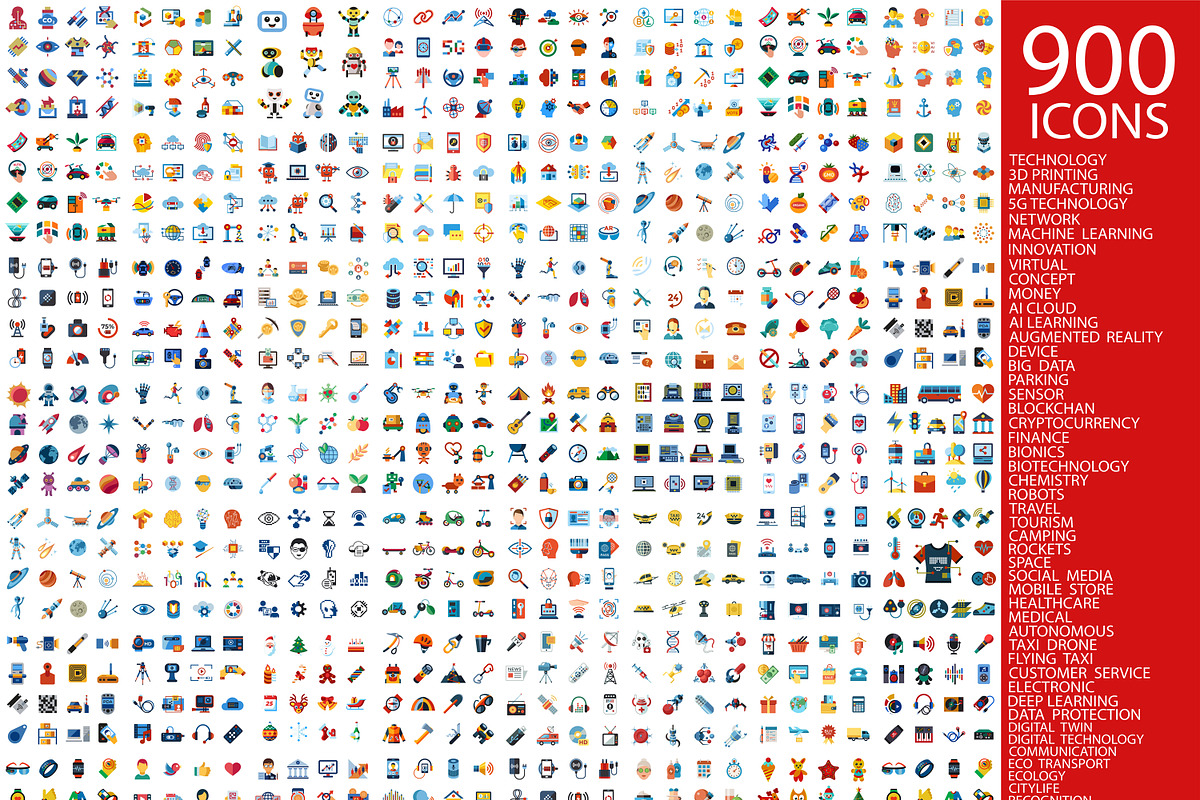 900 tech color icons in Icons - product preview 8