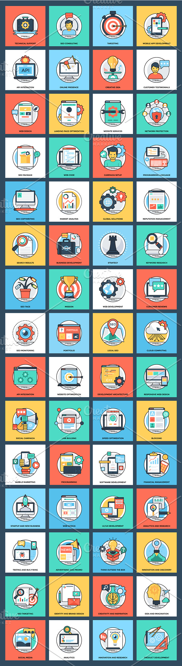 60 Flat SEO and Development Icons  in Icons - product preview 1