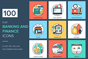 100 Flat Banking and Finance Icons
