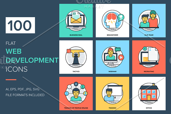 100 Flat Web Development Icons
