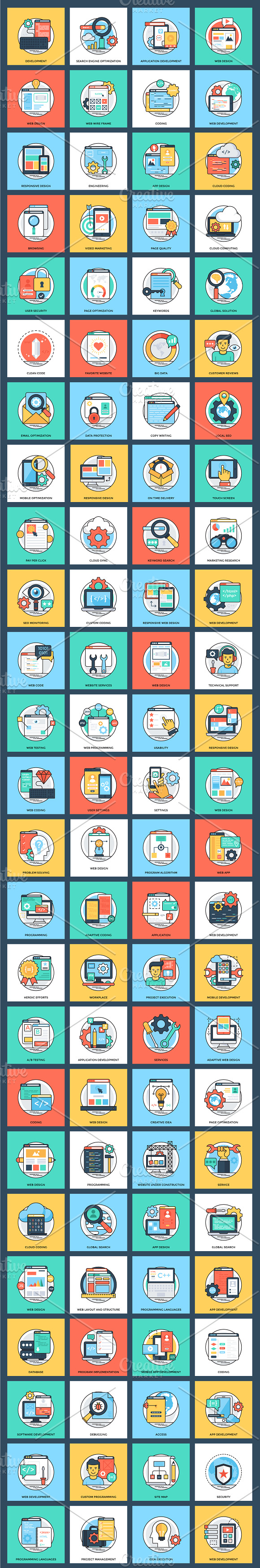 100 Flat Web Development Icons in Icons - product preview 1