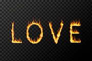 LOVE word made up from fire flames