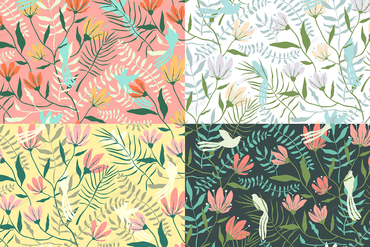 Birds Flowers Seamless Pattern in Patterns - product preview 8
