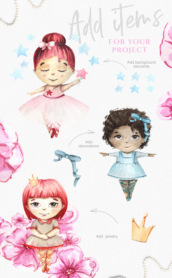 Little girls and pink flowers in Illustrations - product preview 3