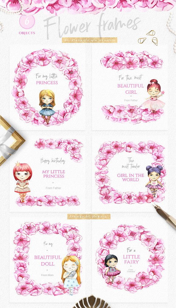 Little girls and pink flowers in Illustrations - product preview 5