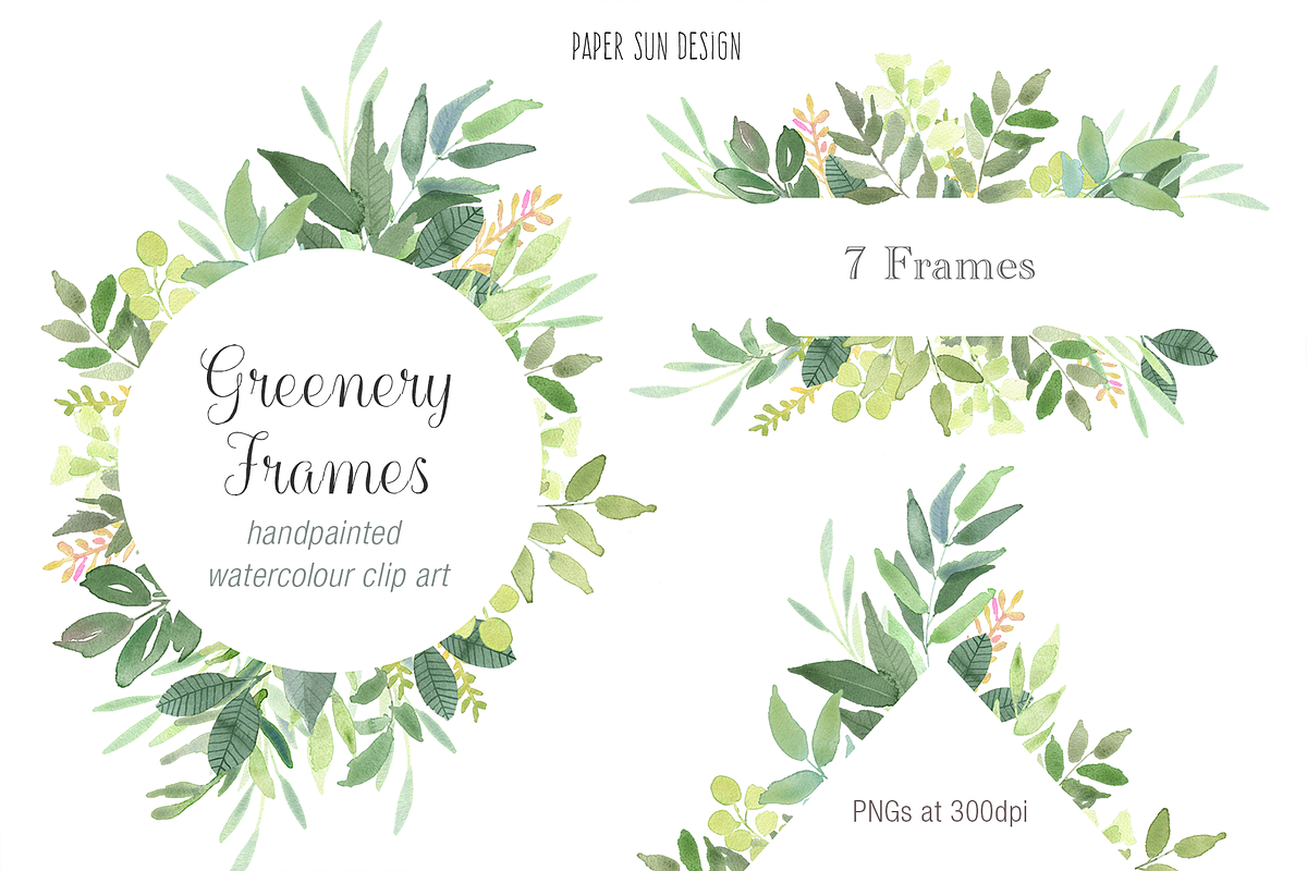 Greenery 7 Frames - Watercolour Clip in Illustrations - product preview 8