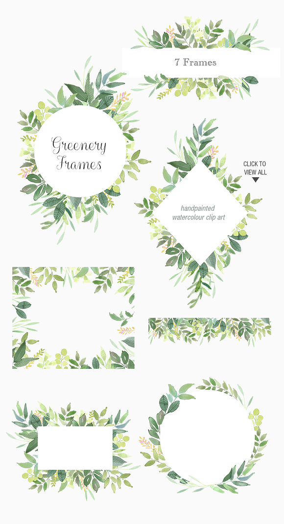 Greenery 7 Frames - Watercolour Clip in Illustrations - product preview 1