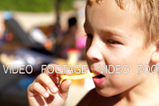 Child eating French fries at the