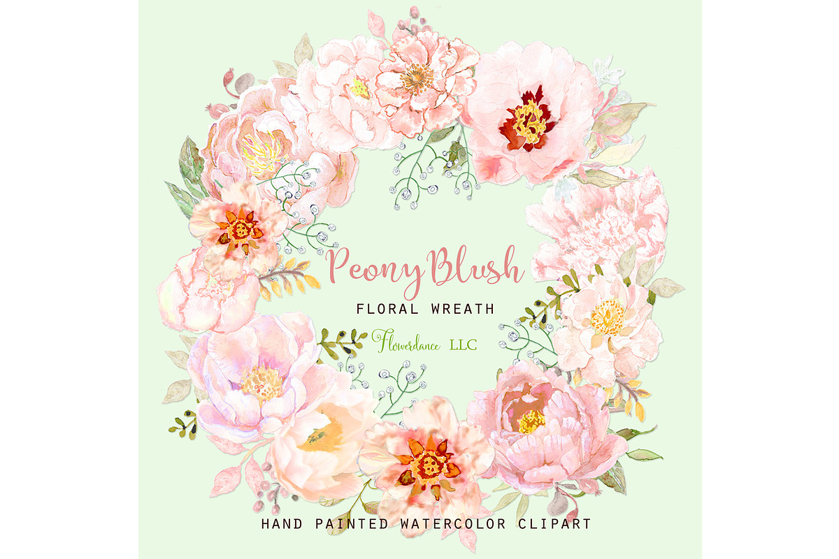 Peony Blush Floral Watercolor Wreath in Illustrations - product preview 8