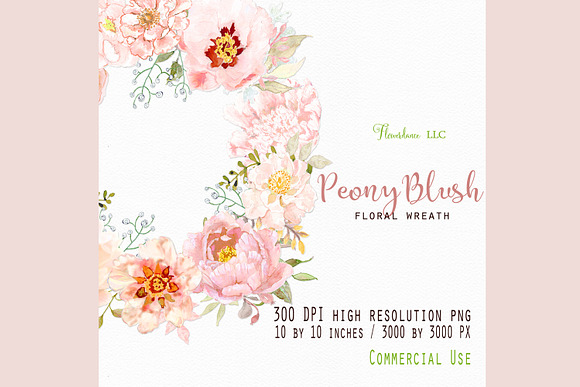 Peony Blush Floral Watercolor Wreath in Illustrations - product preview 1
