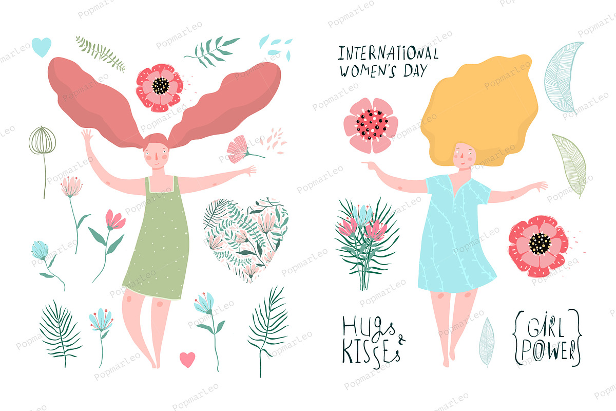 Romantic Spring Young Girls Flowers in Illustrations - product preview 8