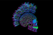 3D Punk skull icon with dots and orn