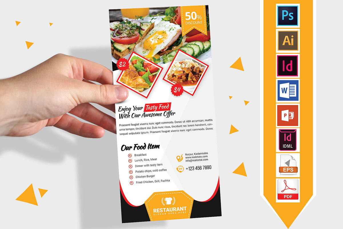 Rack Card | Restaurant DL Flyer V-02 in Flyer Templates - product preview 8