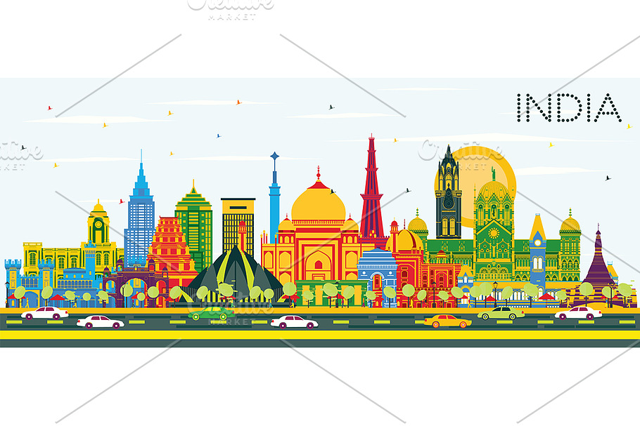 India City Skyline with Color 
