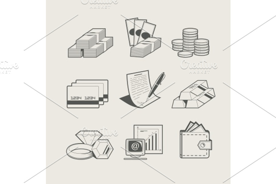 money and jewellery set of icon in Graphics - product preview 8