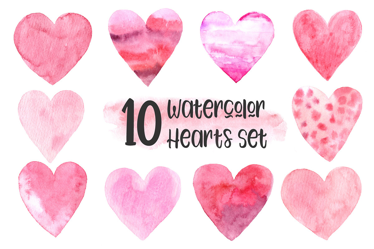 10 Watercolor Hearts Set in Illustrations - product preview 8