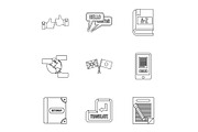 Foreign language icons set, outline