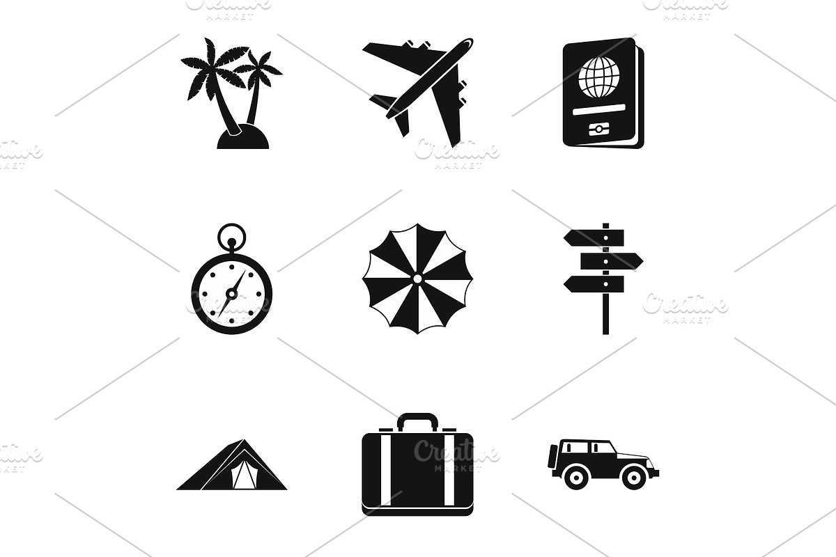 Rest on sea icons set, simple style in Objects - product preview 8