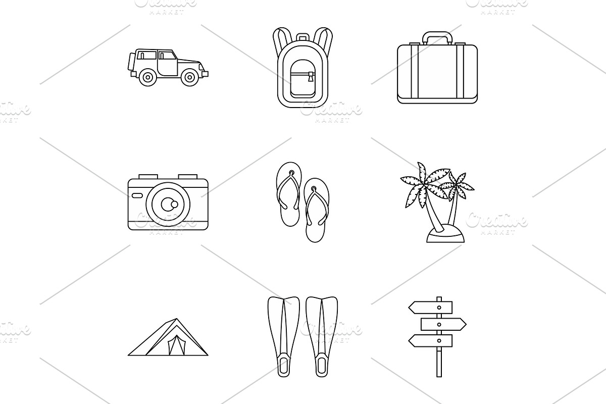 Travel to sea icons set, outline in Objects - product preview 8