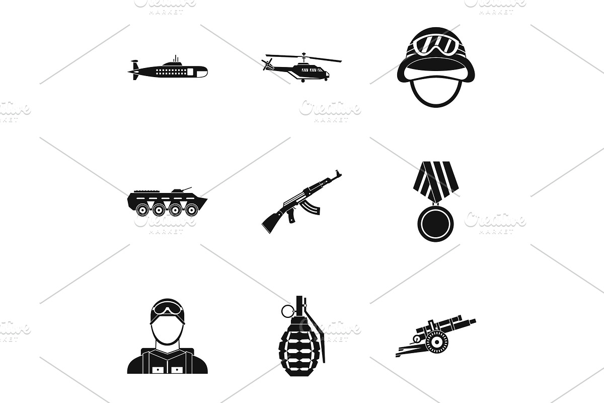 Weapons icons set, simple style in Objects - product preview 8