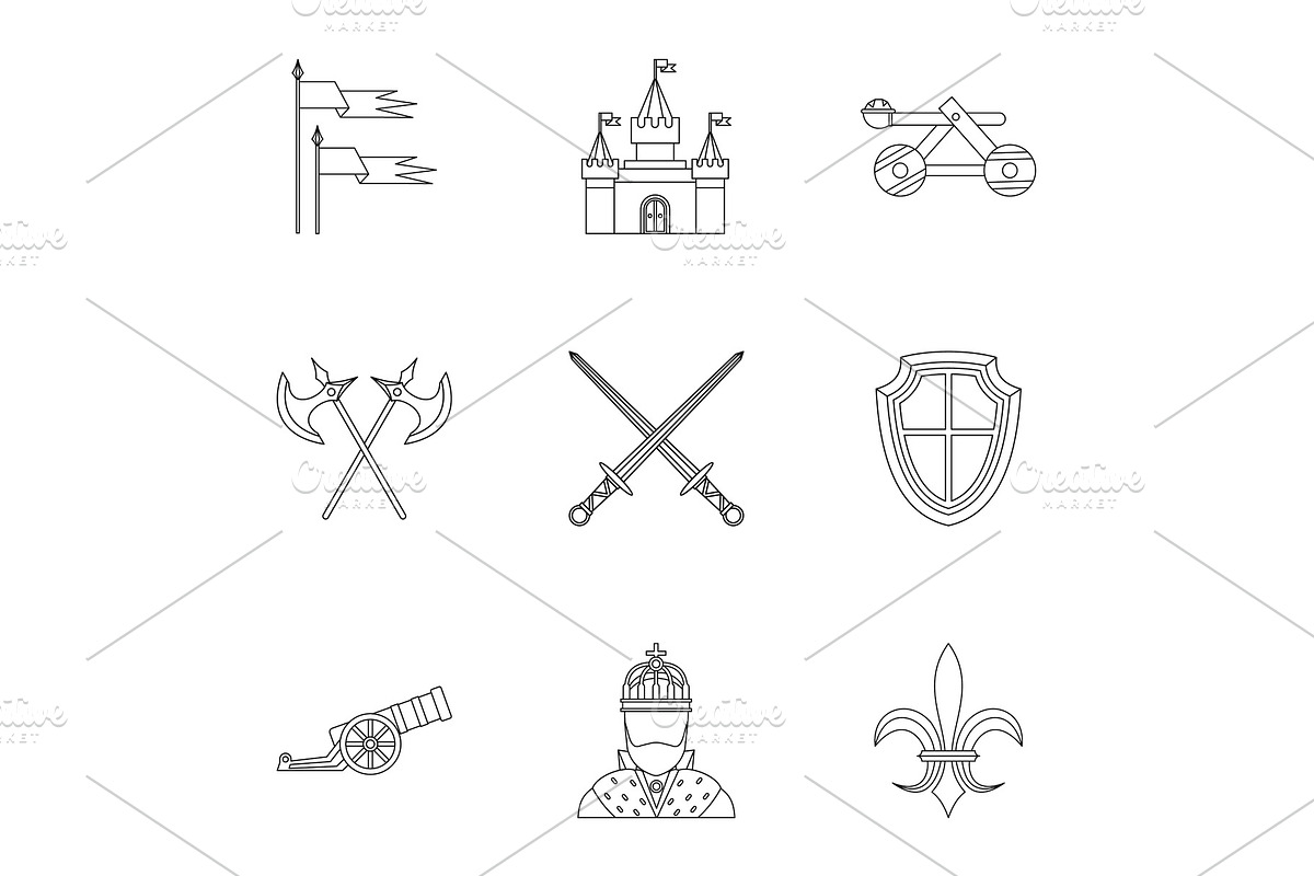 Military armor icons set, outline in Objects - product preview 8