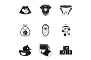 Things for baby icons set, simple