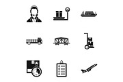 Cargo packing icons set, simple