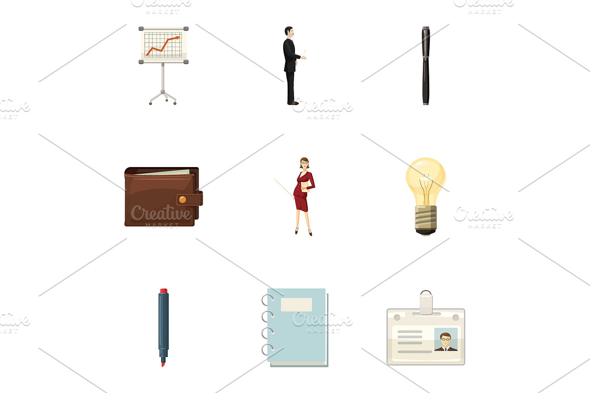 Business icons set, cartoon style in Illustrations - product preview 8