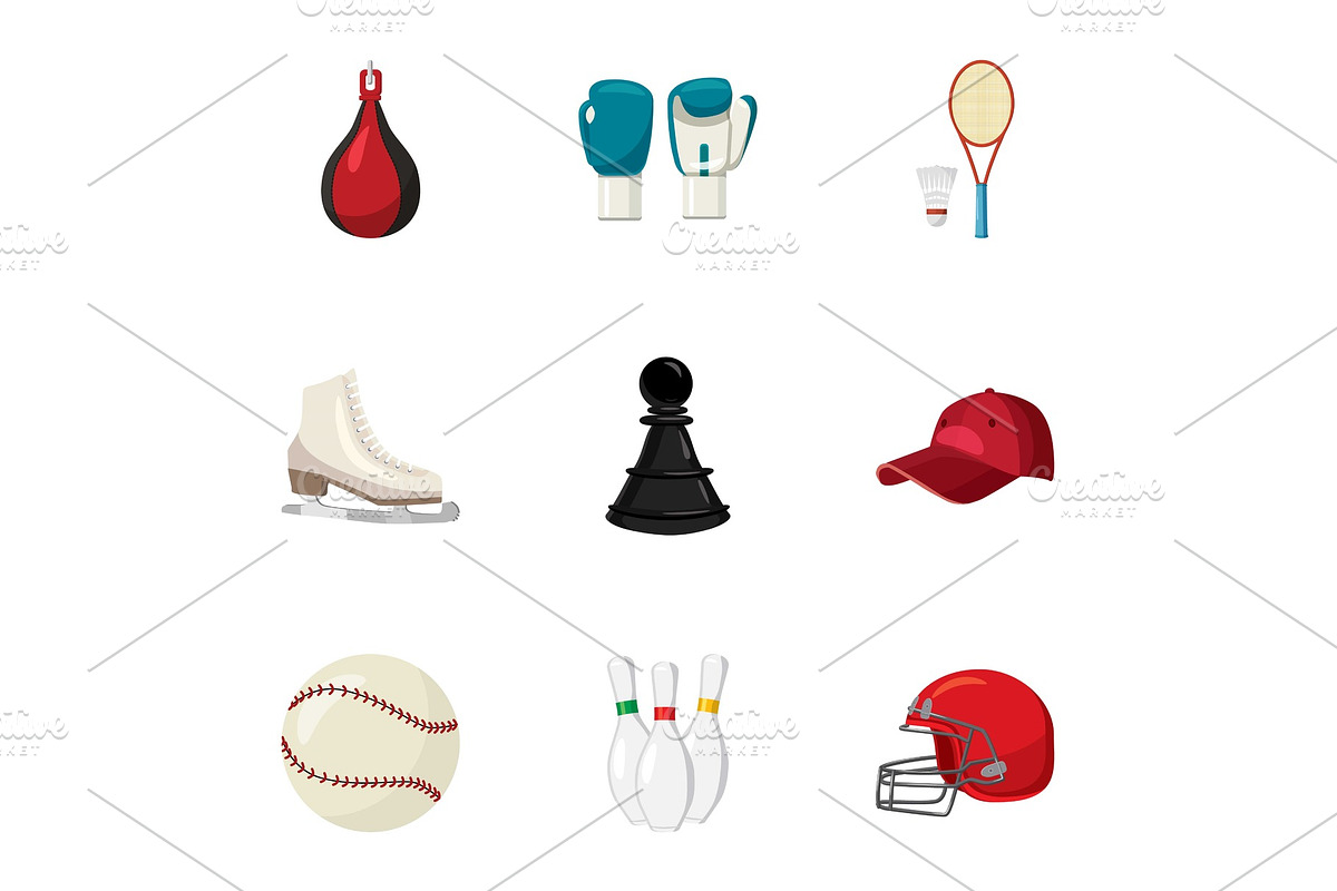 Sport icons set, cartoon style in Objects - product preview 8