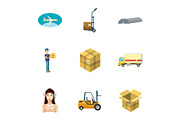 Shipment icons set, cartoon style