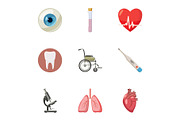 Treatment icons set, cartoon style